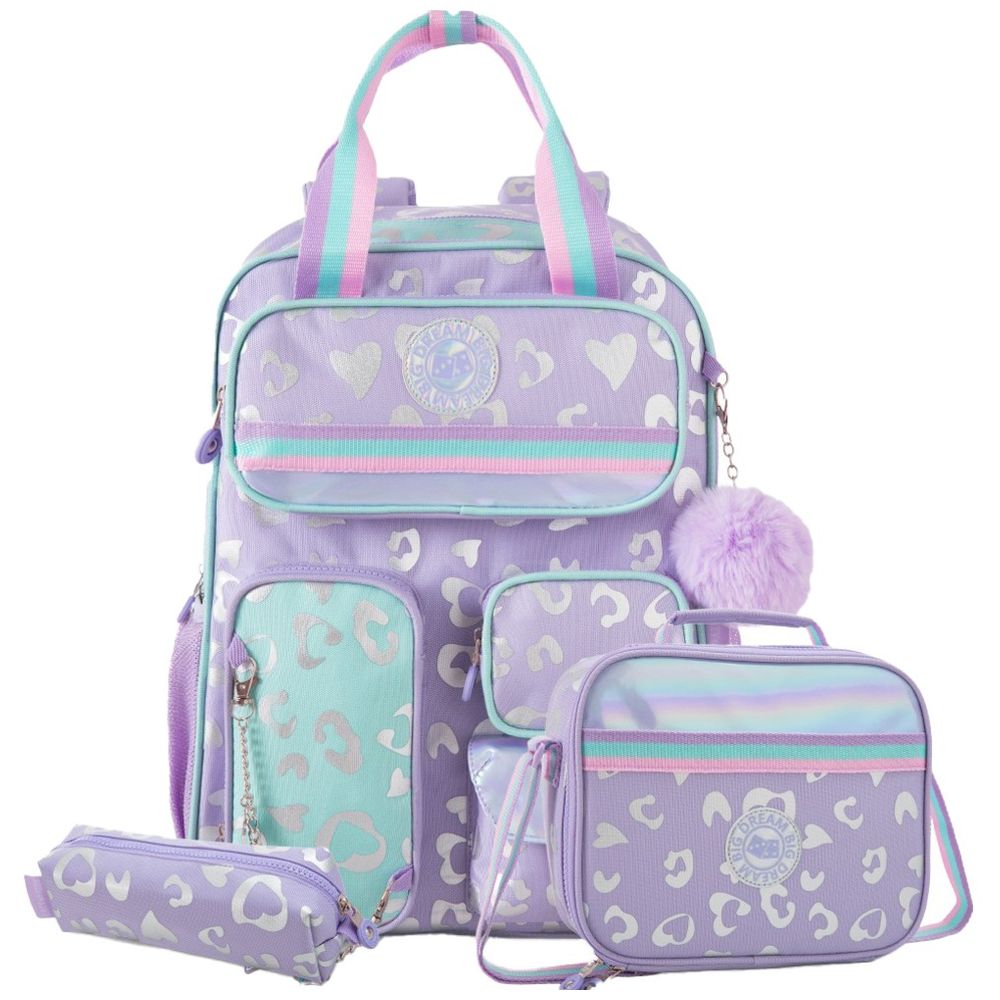 Eazy Kids - School Backpack With Lunch Bag And Pencil Case - Purple - 17-Inch