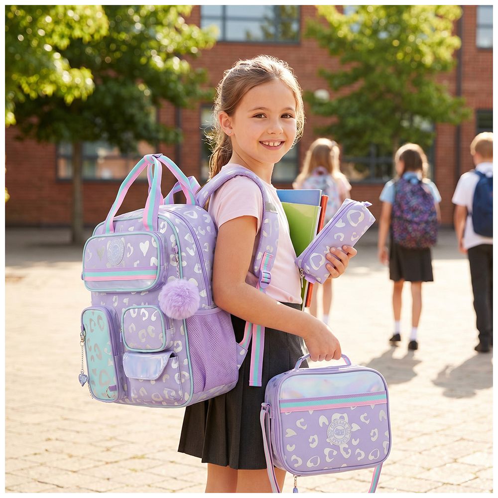 Eazy Kids - School Backpack With Lunch Bag And Pencil Case - Purple - 17-Inch