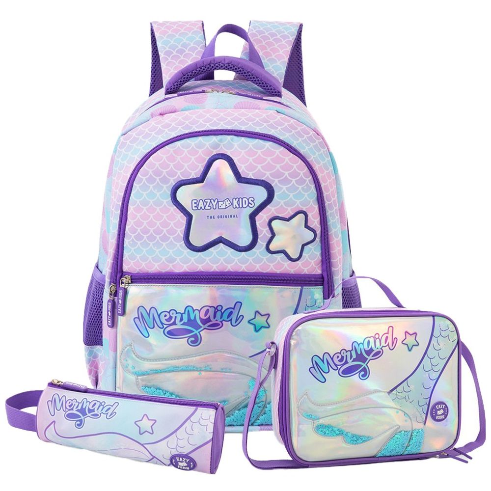 Eazy Kids - School Bag Combo - Purple - 18-Inch - 3 Pc Set
