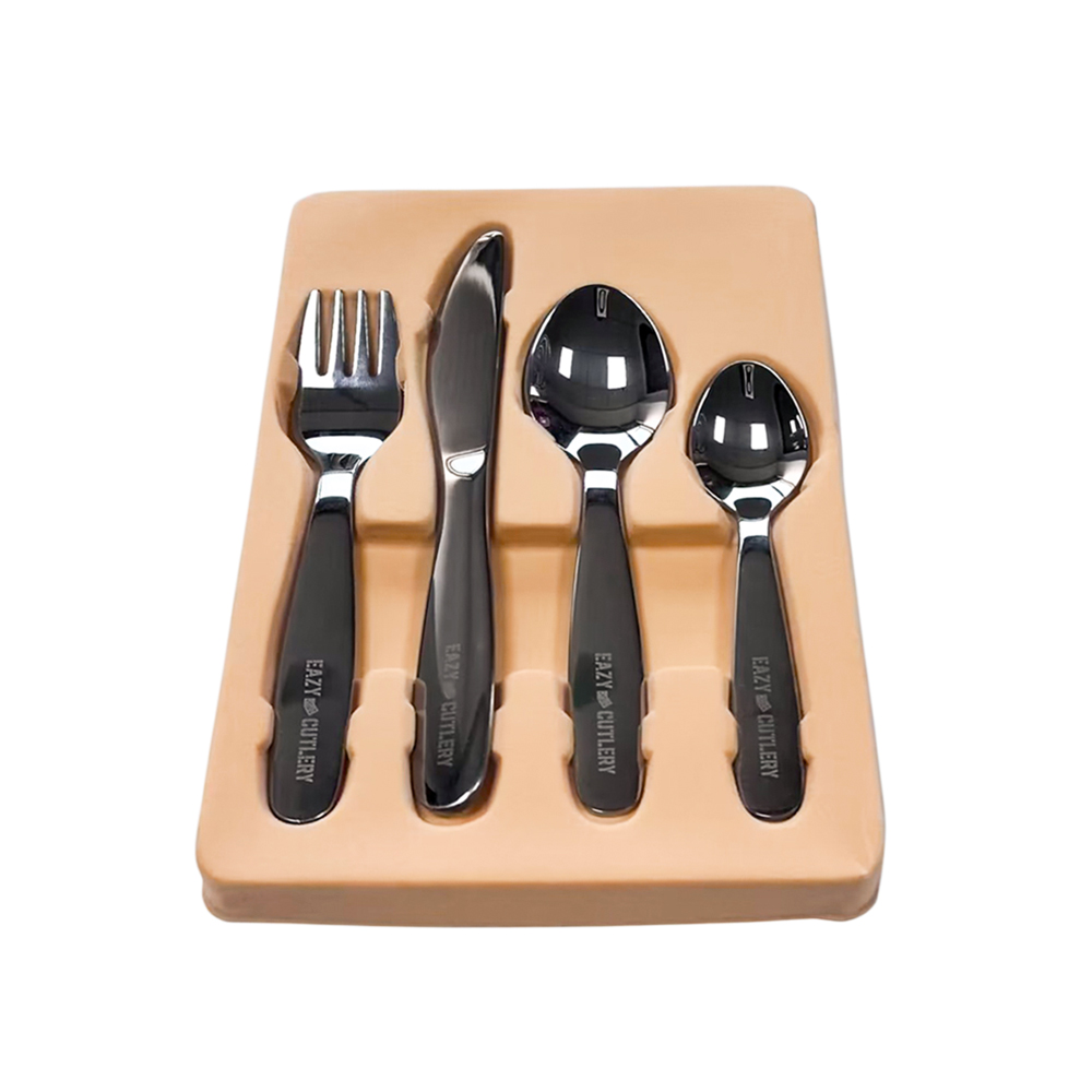 Eazy Kids - Stainless Steel Cutlery With Silicone Pouch - Grey - 4pcs