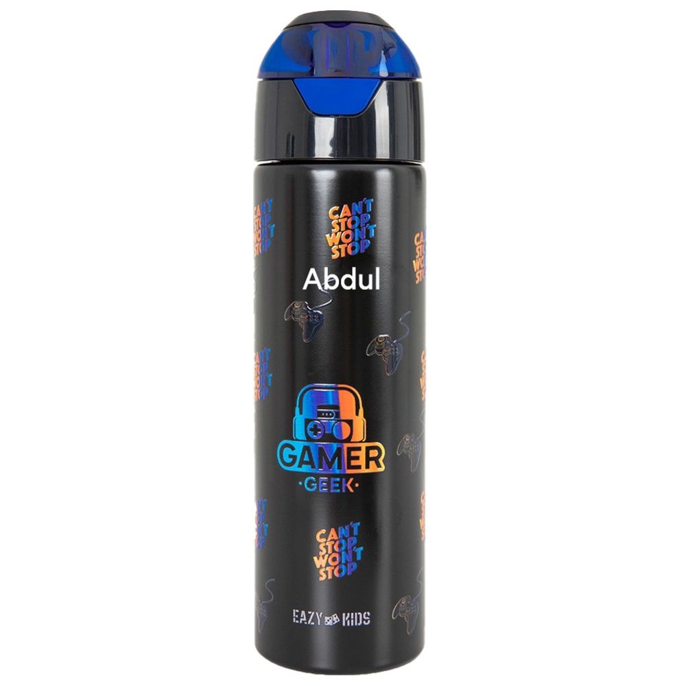 Eazy Kids - Personalized Insulated Stainless Steel Water Bottle With Spray - Gamer Black - 640 ml