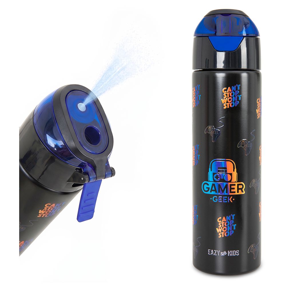 Eazy Kids - Personalized Insulated Stainless Steel Water Bottle With Spray - Gamer Black - 640 ml