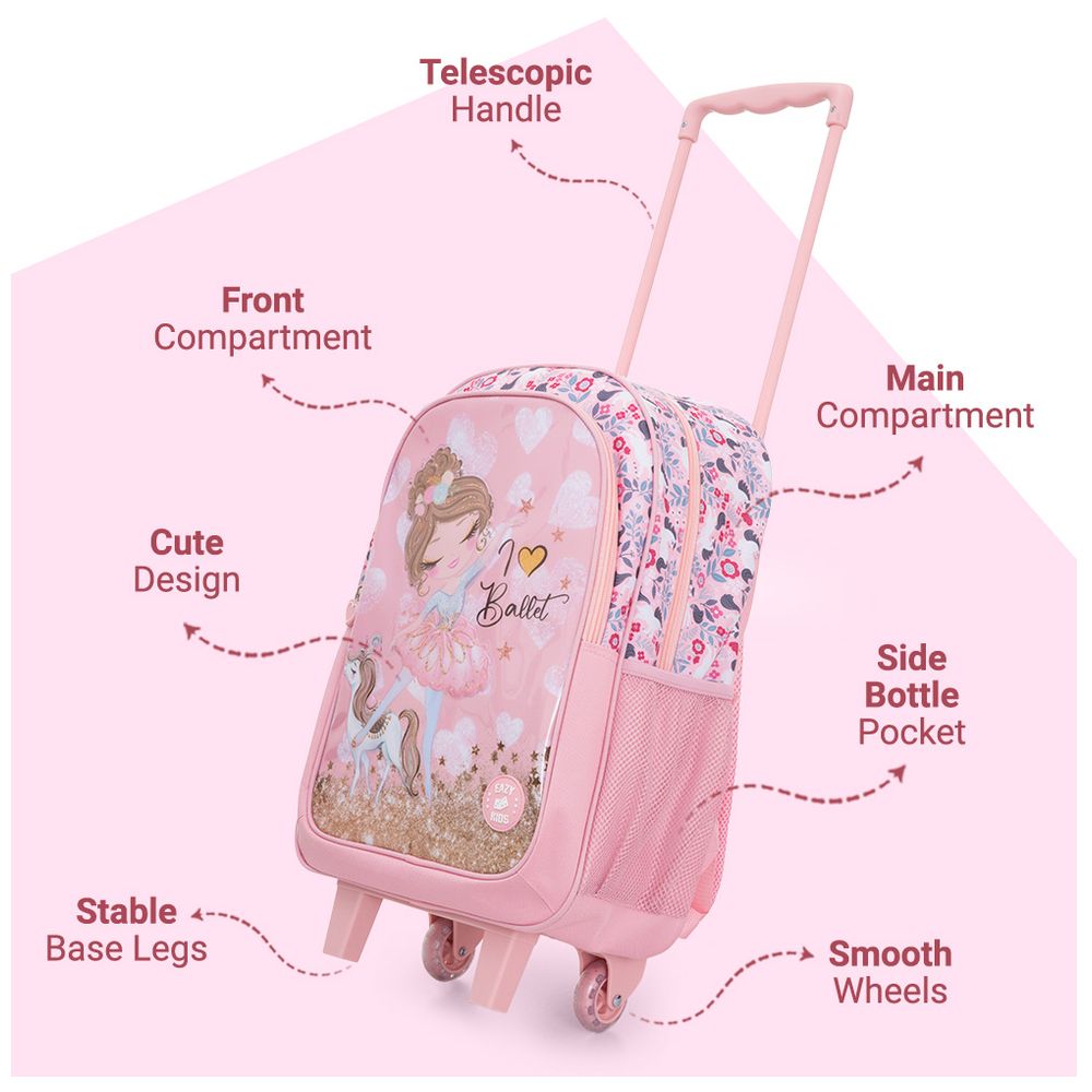 Eazy Kids - Trolley School Bag Combo - Ballet Pink - 17-Inch - 5 Pc Set