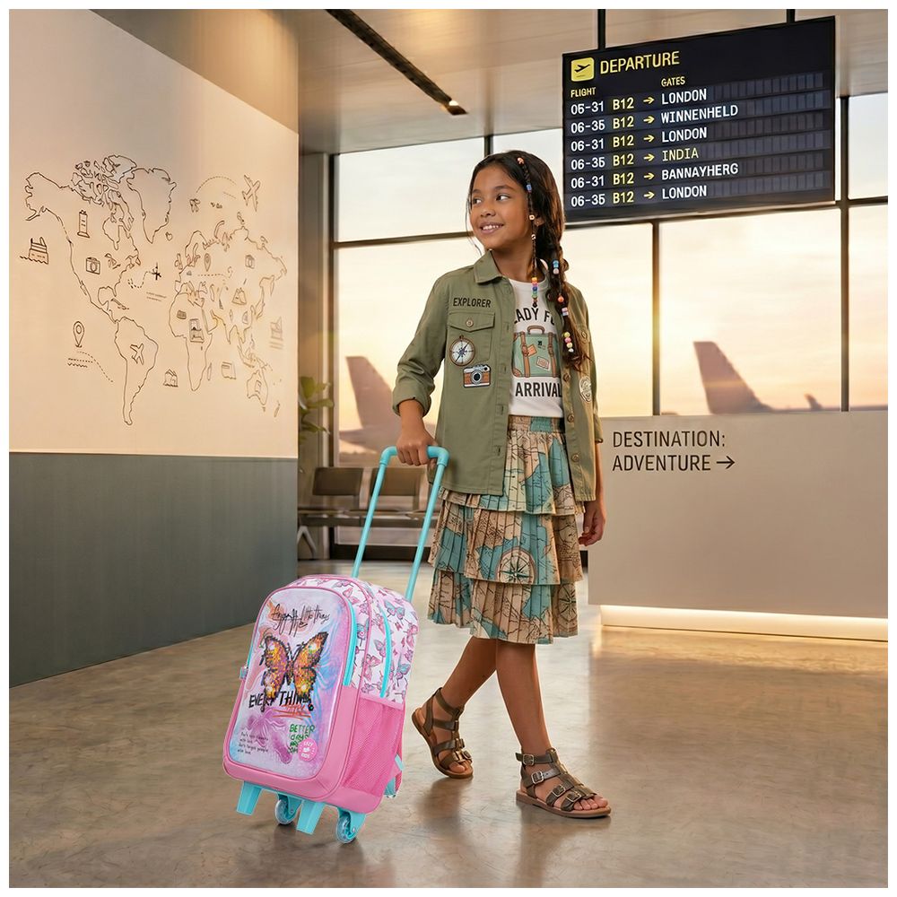 Eazy Kids - Trolley School Bag Combo - Butterfly Mint - 17-Inch - 5 Pc Set