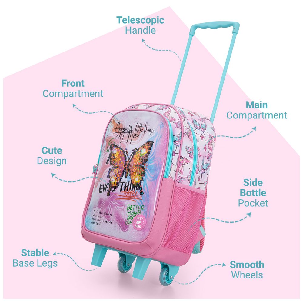 Eazy Kids - Trolley School Bag Combo - Butterfly Mint - 17-Inch - 5 Pc Set