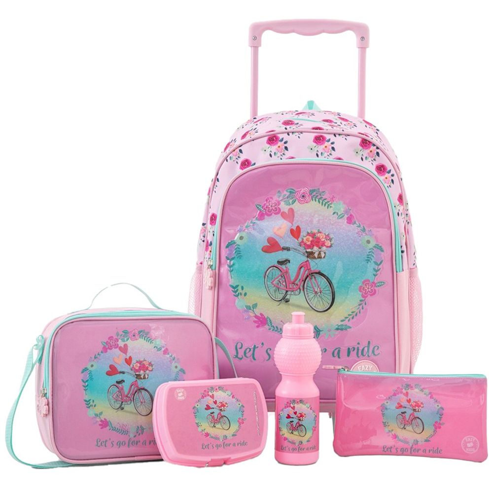 Eazy Kids - Trolley Backpack Combo Set - Pink - 17-inch - 5 Pc Set