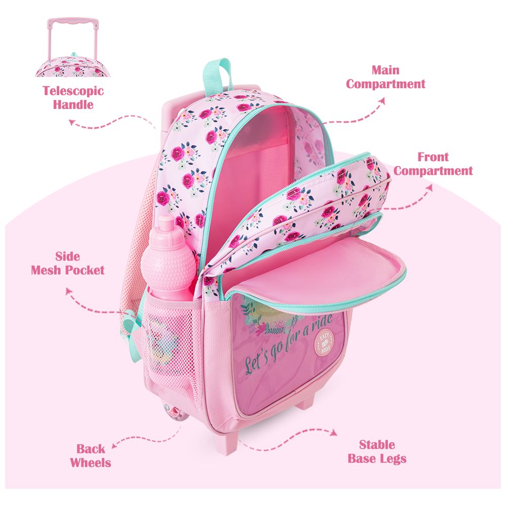 Eazy Kids - Trolley Backpack Combo Set - Pink - 17-inch - 5 Pc Set