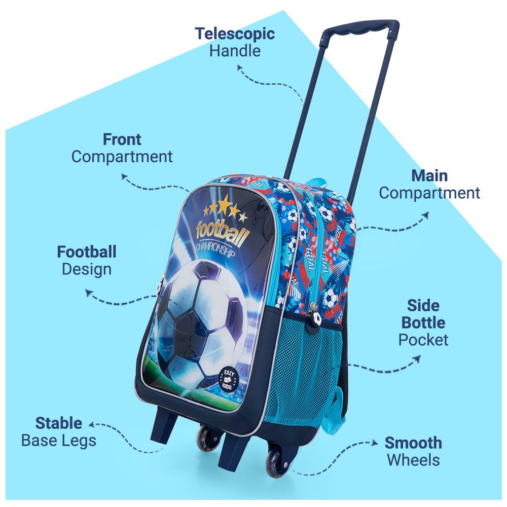 Eazy Kids - Trolley School Bag Combo - Soccer Blue - 17-Inch - 5 Pc Set