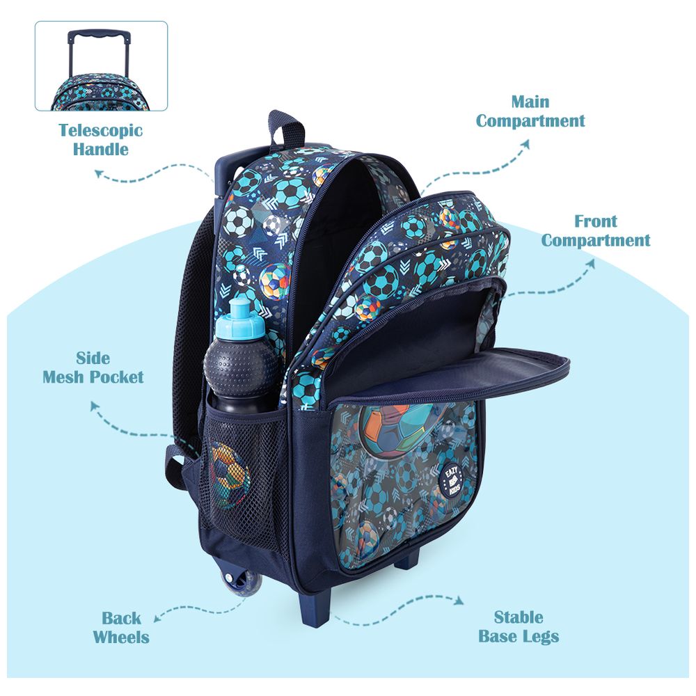 Eazy Kids - Trolley Backpack Combo Set - Football Blue - 17-inch - 5 Pc Set
