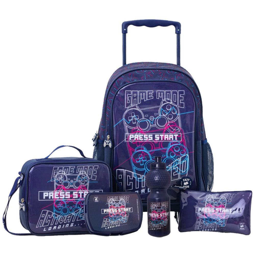Eazy Kids - Trolley School Bag Combo - Game Mode - 17-Inch - 5 Pc Set