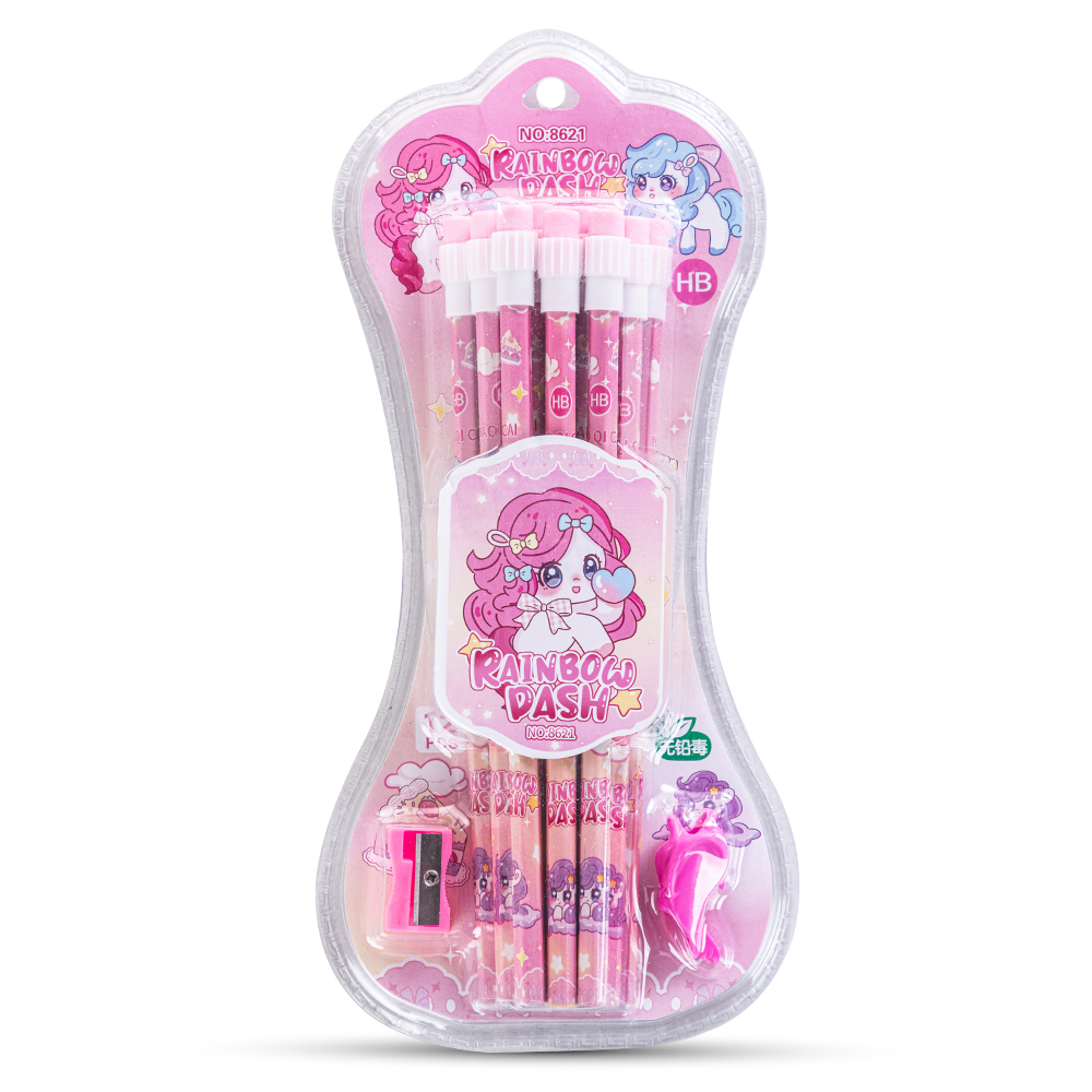 Eazy Kids - HB Pencil with Eraser & Grip 12pc Set - Pink