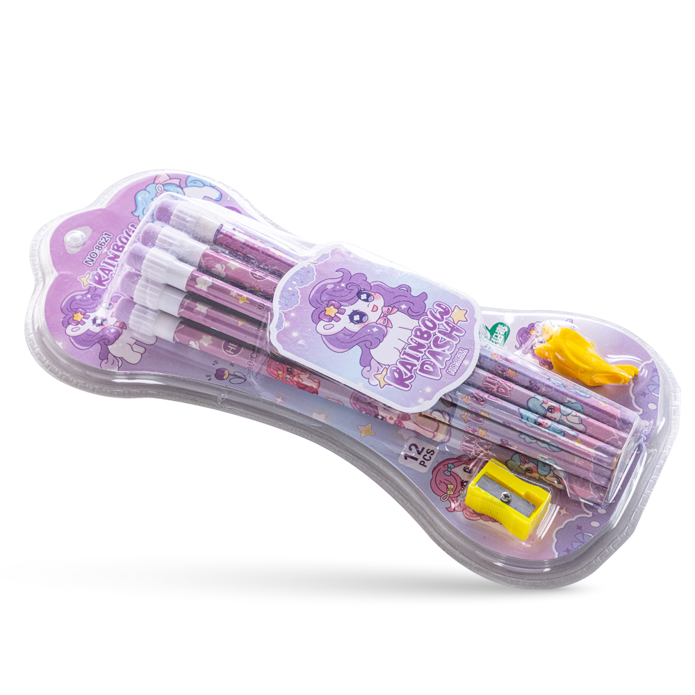 Eazy Kids - HB Pencil With Eraser & Grip 12pc Set - Purple