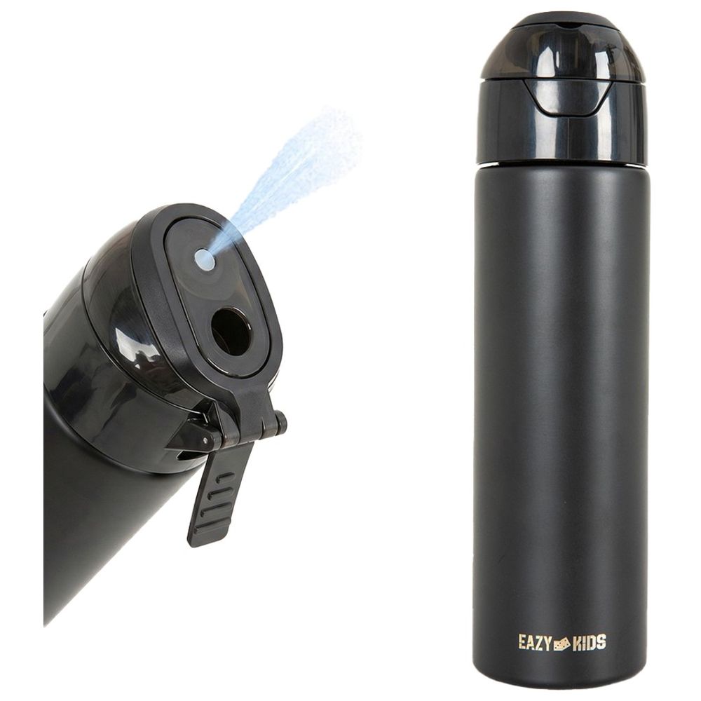 Eazy Kids - Insulated Stainless Steel Spray Water Bottle - Black - 640 ml