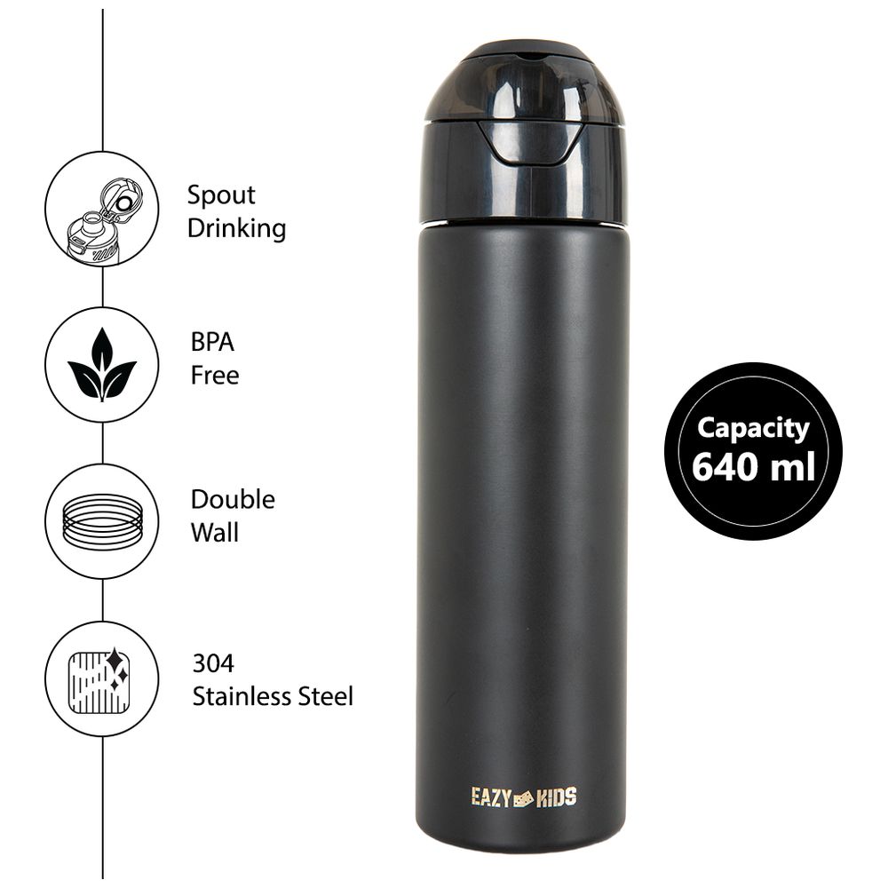 Eazy Kids - Insulated Stainless Steel Spray Water Bottle - Black - 640 ml