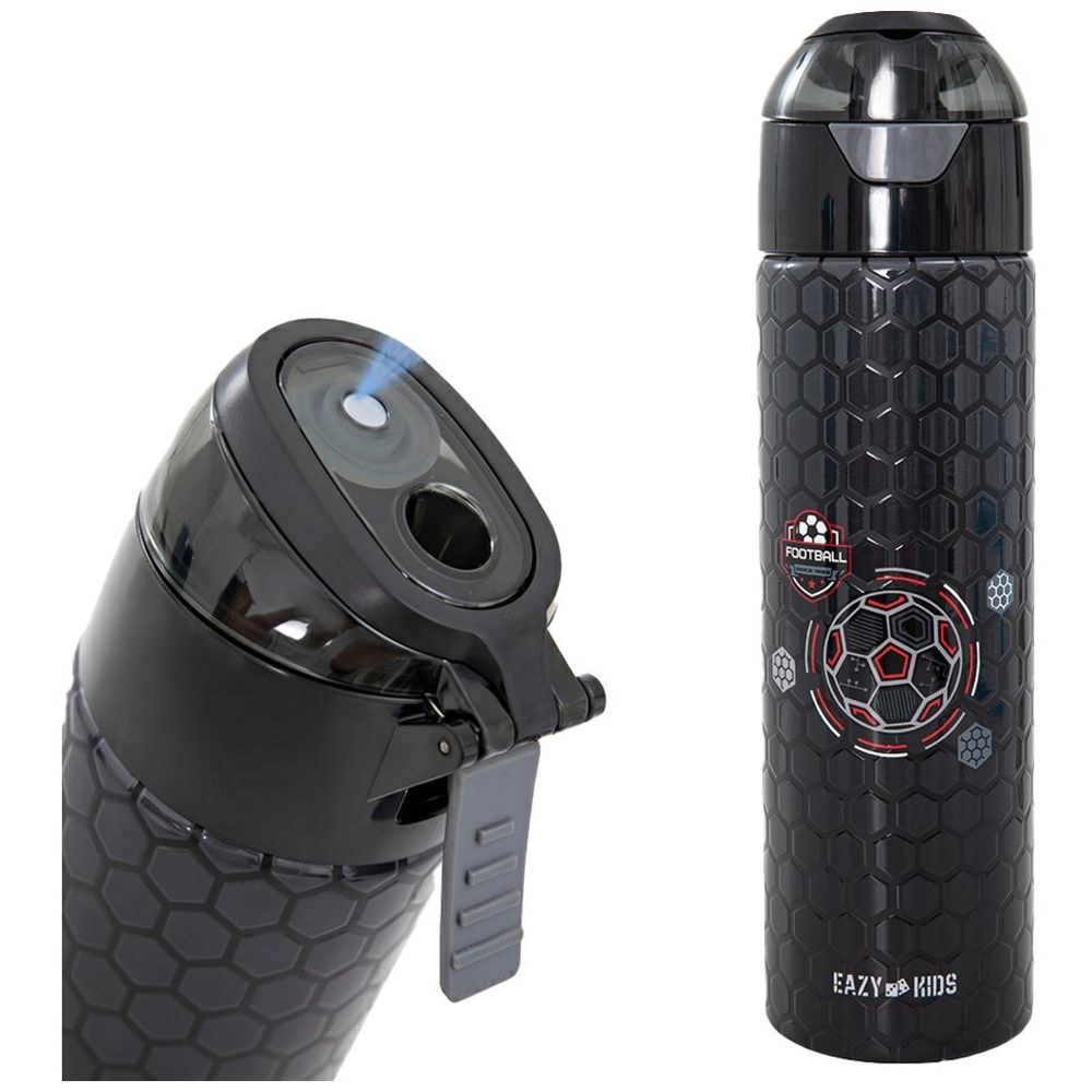 Eazy Kids - Insulated Stainless Steel Spray Water Bottle - Football Black - 640 ml
