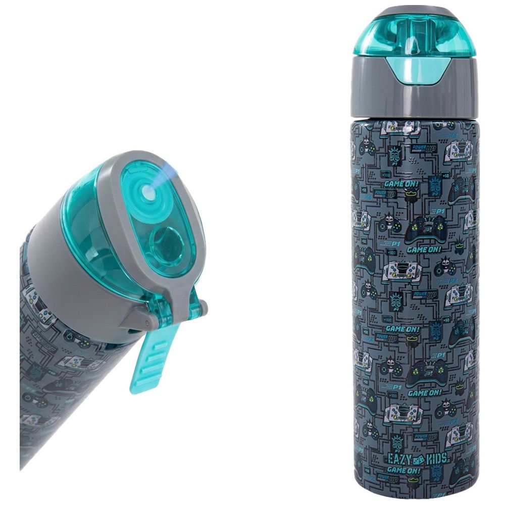 Eazy Kids - Insulated Stainless Steel Spray Water Bottle - Game On Grey - 640 ml