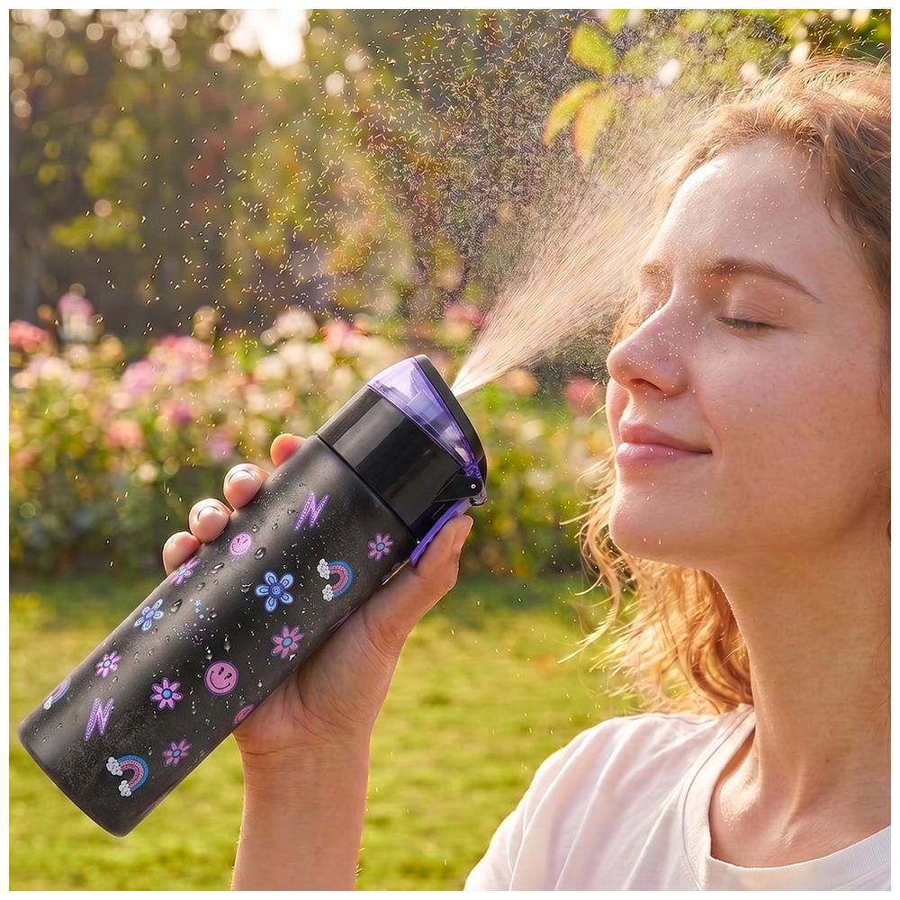 Eazy Kids - Insulated Stainless Steel Spray Water Bottle - Teddy Black - 640 ml