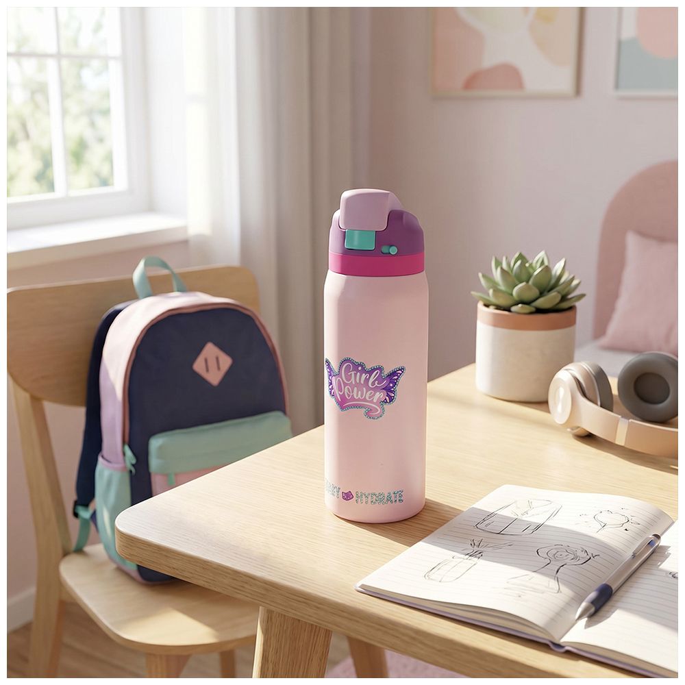 Eazy Kids - Personalized Stainless Steel Water Bottle With Straw And Spout - Girl Power Bling - 948 ml