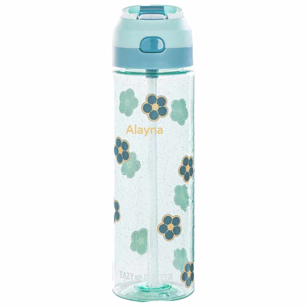 Eazy Kids - Personalized Flora Tritan Water Bottle with Spray - Glitter Green - 750ml