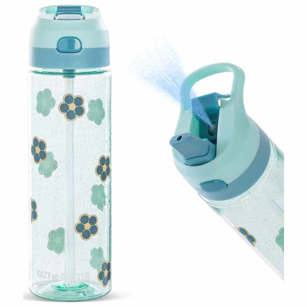 Eazy Kids - Personalized Flora Tritan Water Bottle with Spray - Glitter Green - 750ml