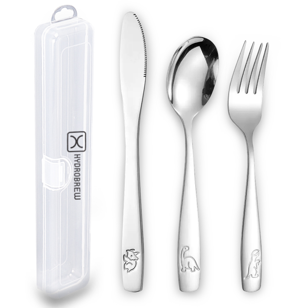 Hydrobrew - Stainless Steel Travel Cutlery Set With Storage Box - Silver - 3 Pc Set