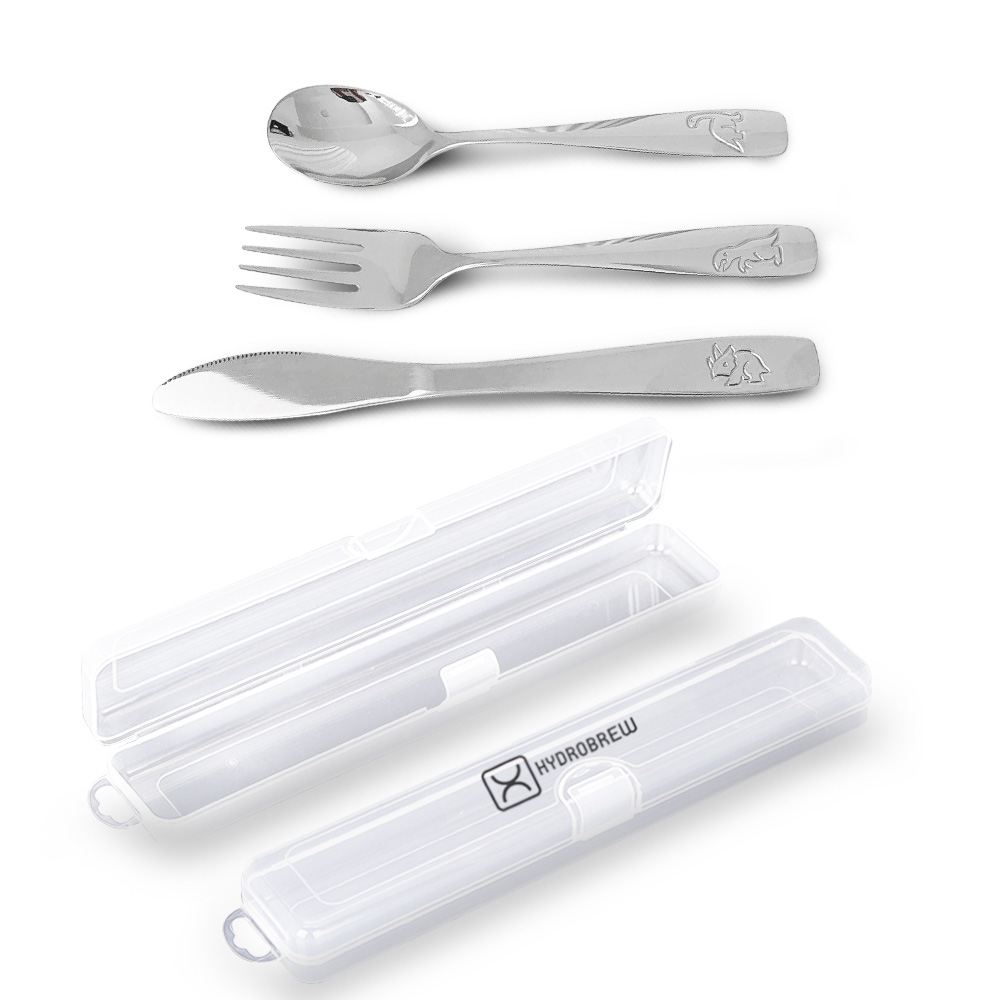 Hydrobrew - Stainless Steel Travel Cutlery Set With Storage Box - Silver - 3 Pc Set