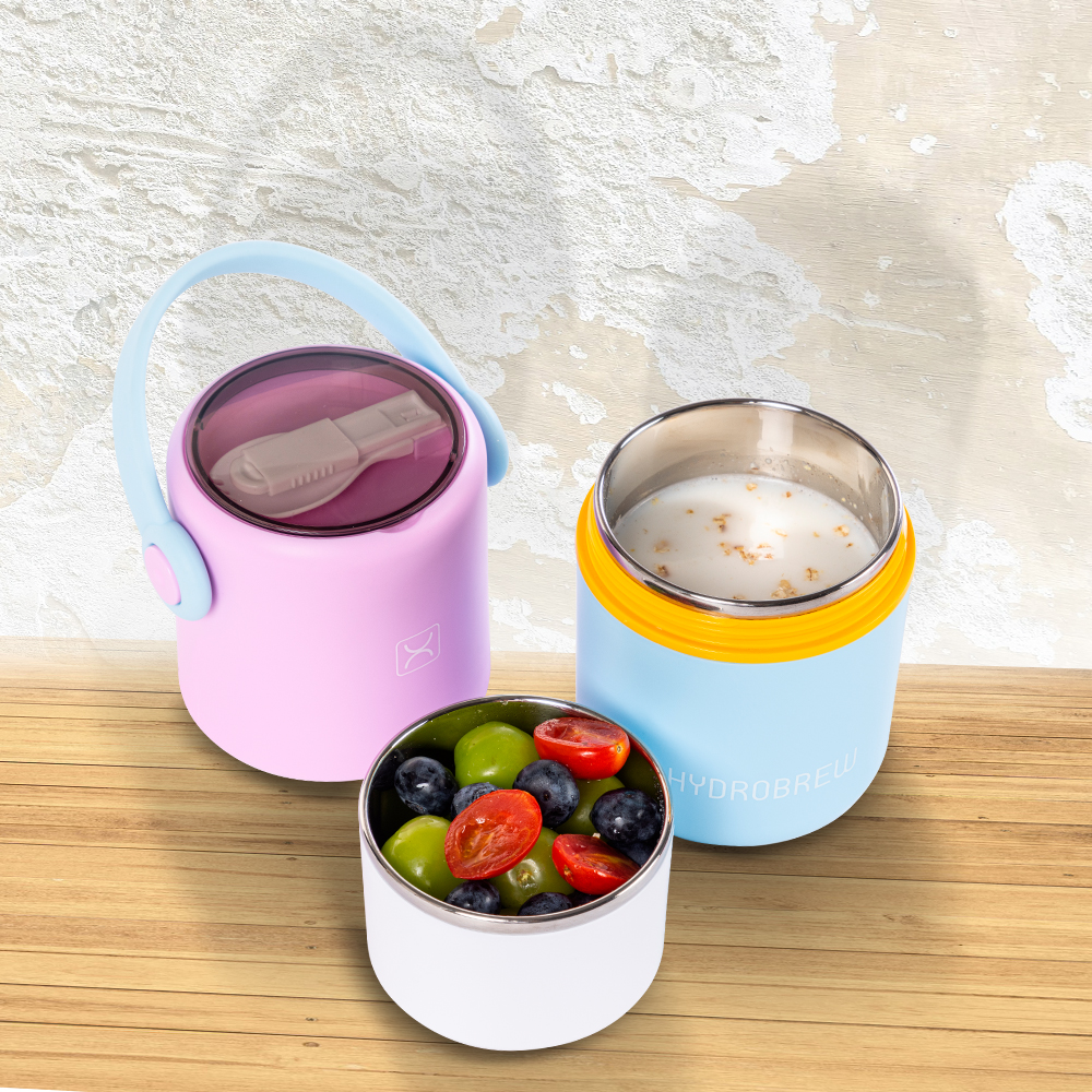 Hydrobrew - Double Decker SS Lunch Box With Folding Spork - Mauve/Blue