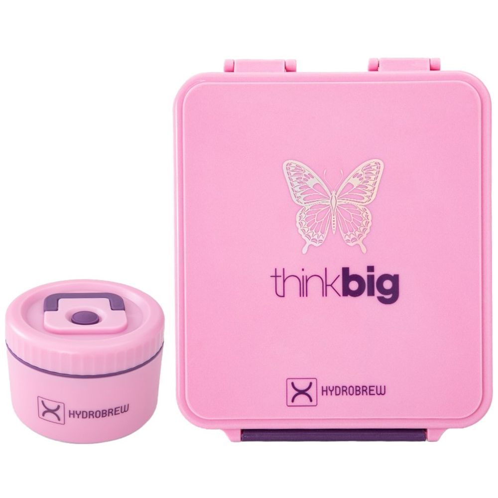 Hydrobrew - 4 Compartments Bento Lunch Box With Steel Food Jar - Think Big Pink