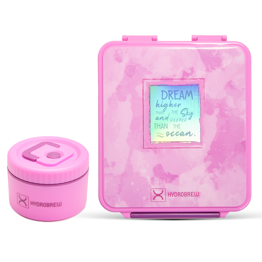 Hydrobrew - 3 Compartment Bento Lunch Box & Food Jar Set - Dream Pink - 2 Pcs