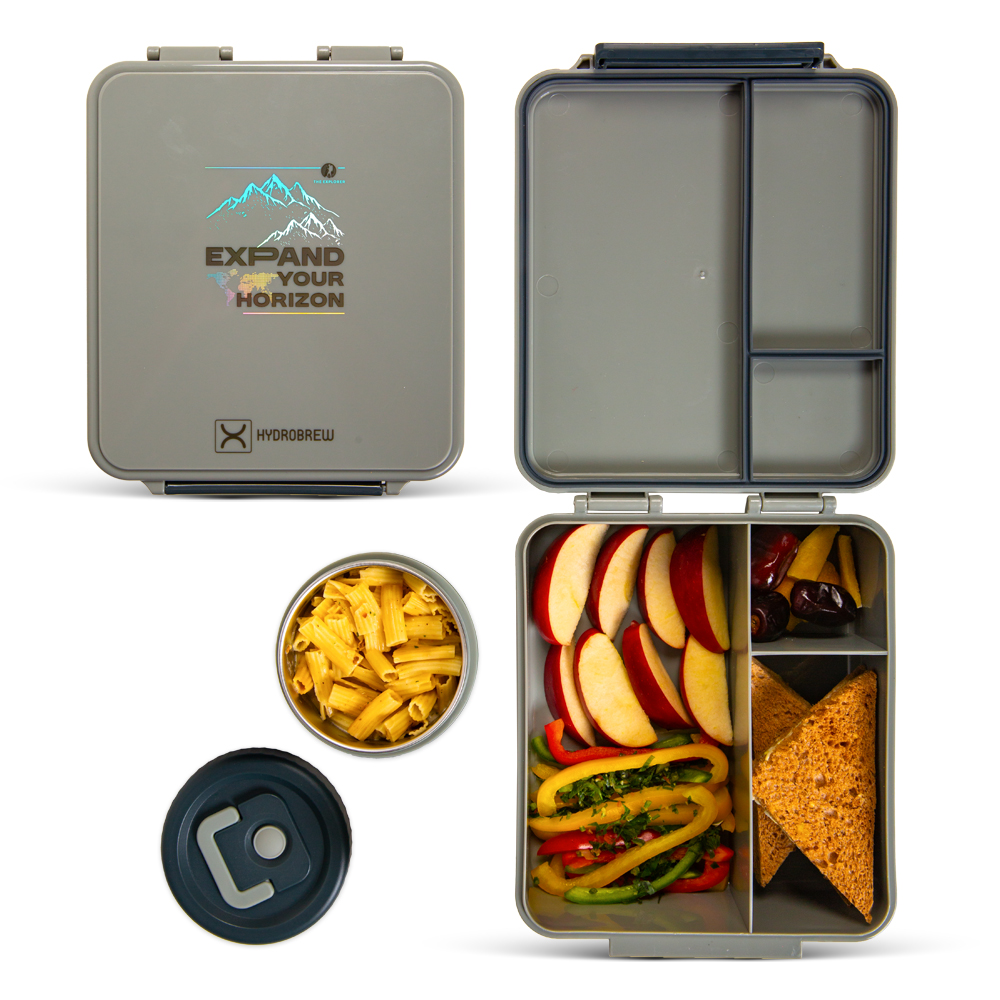 Hydrobrew - 3 Compartment Bento Lunch Box & Food Jar Set - Adventure Sage - 2 Pcs