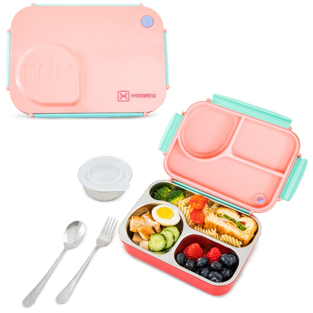 Hydrobrew - Personalized Steel Core 4 Compartment Lunch Box With Food Jar & Cutlery - Pink Sorbet