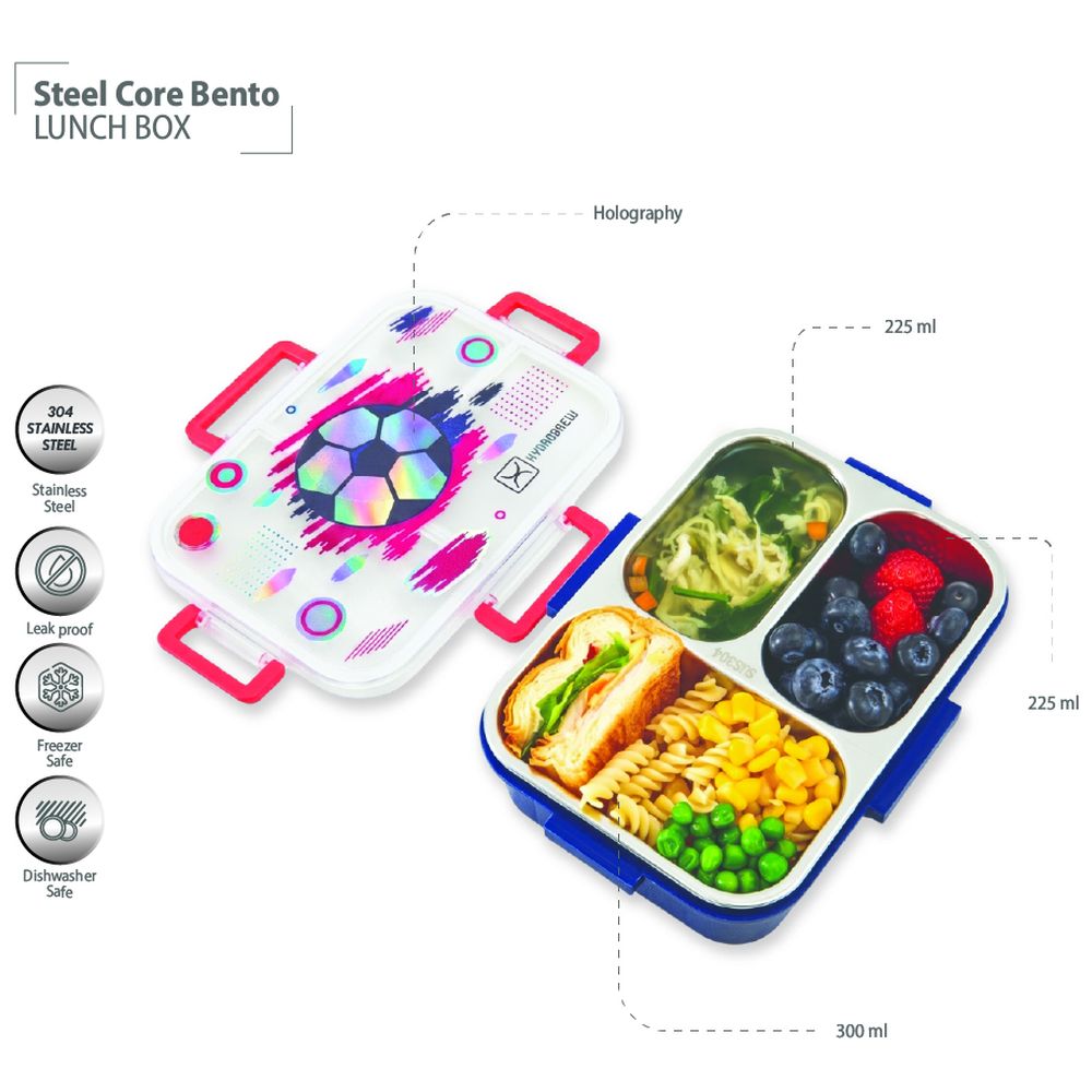 Hydrobrew - Steel Core 3-Compartment Bento Lunch Box - Champion Navy