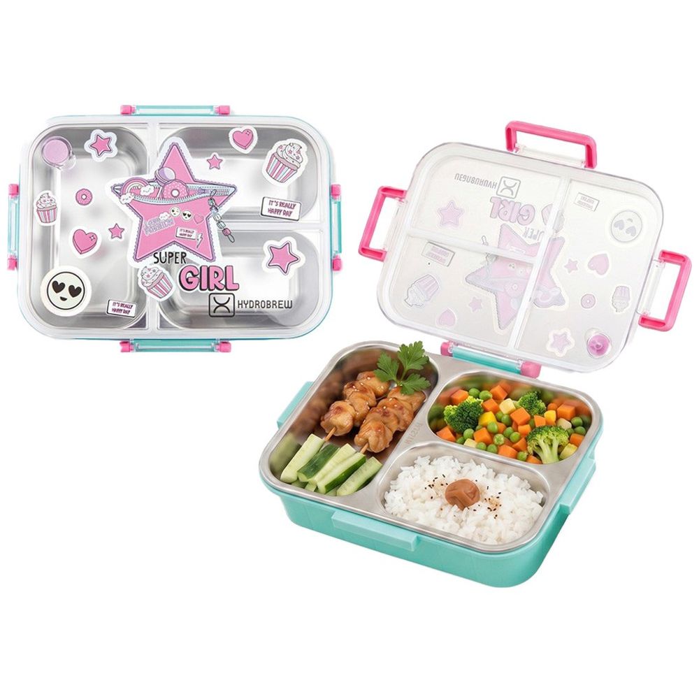 Hydrobrew - Steel Core 3-Compartment Bento Lunch Box - Teal Spark