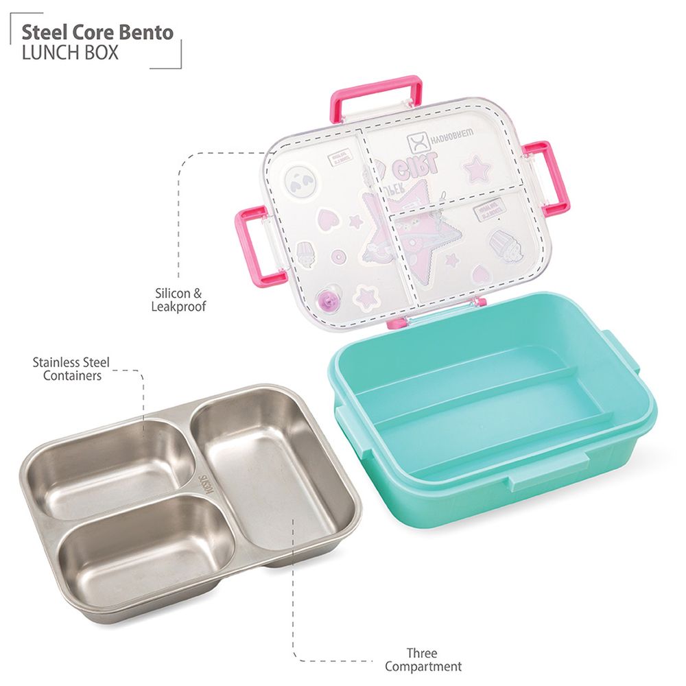 Hydrobrew - Steel Core 3-Compartment Bento Lunch Box - Teal Spark