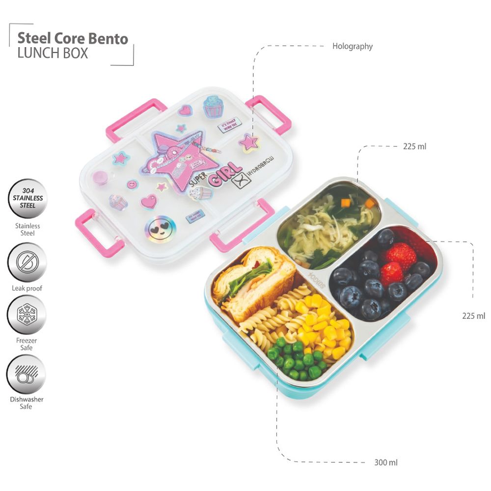 Hydrobrew - Steel Core 3-Compartment Bento Lunch Box - Teal Spark