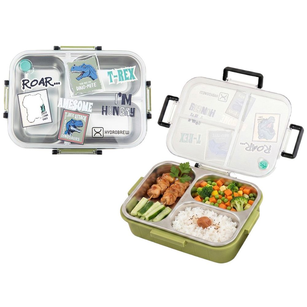 Hydrobrew - Steel Core 3-Compartment Bento Lunch Box - Olive Roar