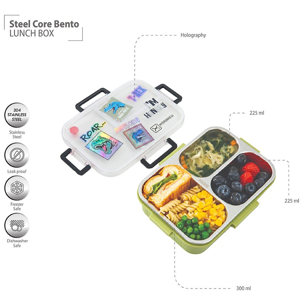 Hydrobrew - Steel Core 3-Compartment Bento Lunch Box - Olive Roar