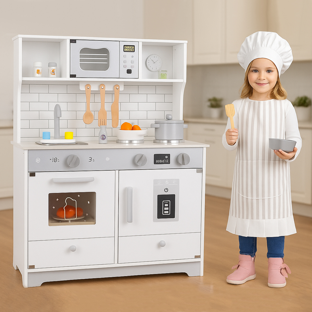 Little Story - Wooden Kitchen With 15 Accessories - Grey