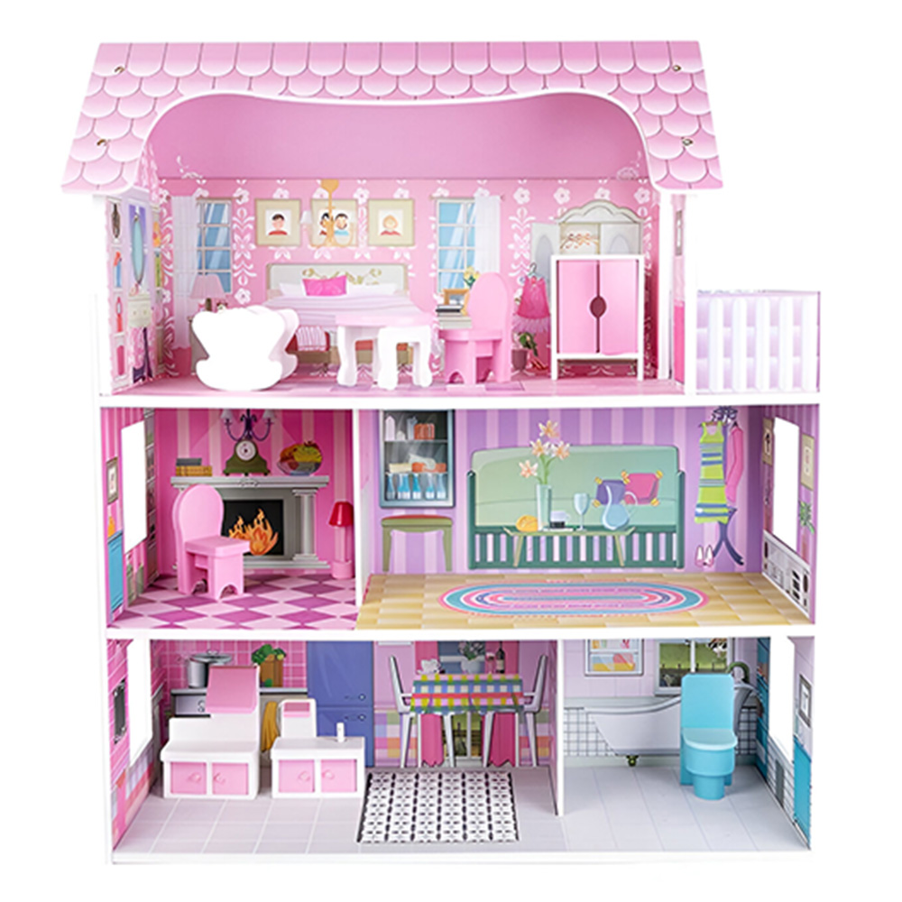Little Story - Wooden Dollhouse Triple Floor Castle Villa - Pink