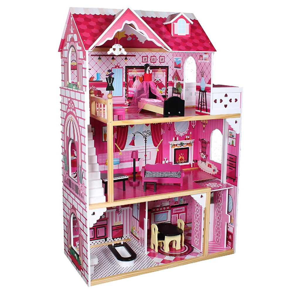 Little Story - Wooden Dollhouse Triple Floor Extra Large - Pink