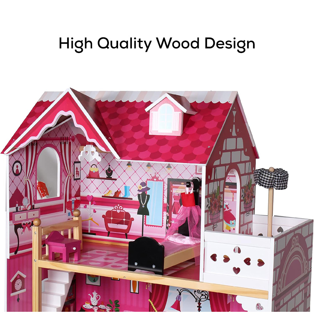 Little Story - Wooden Dollhouse Triple Floor Extra Large - Pink