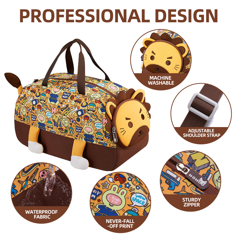 Nohoo - 3D Cute Lion Kids Duffle Bag/Activity Bag - Brown - 18-Inch/46cm