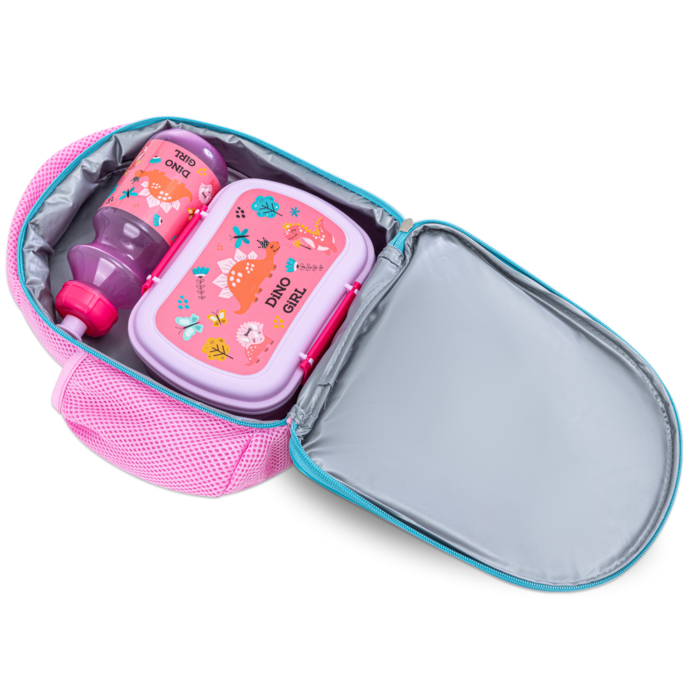 Nova Kids - Girl's Lunch Bag With Box & Water Bottle Set - Dinosaurs - 3 Pcs