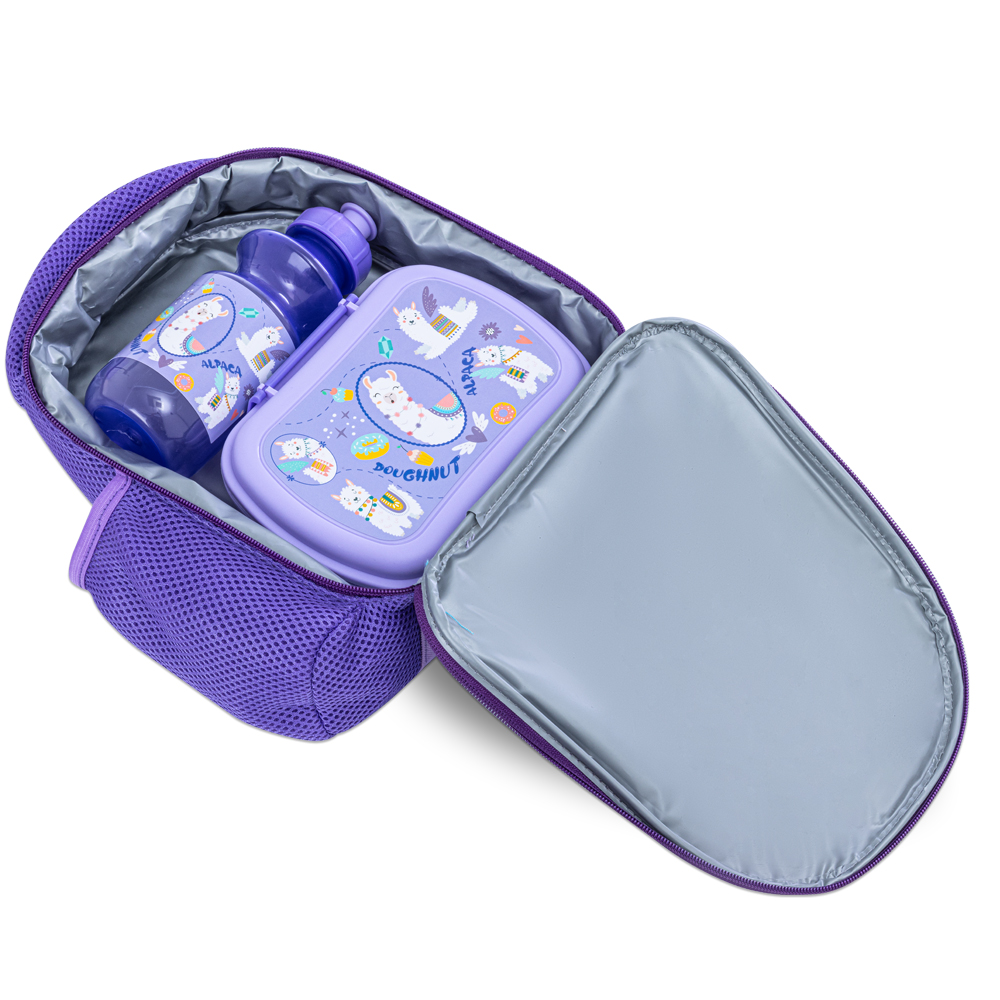 Nova Kids - Lunch Bag With Box & Water Bottle Set - Llama - 3 Pcs