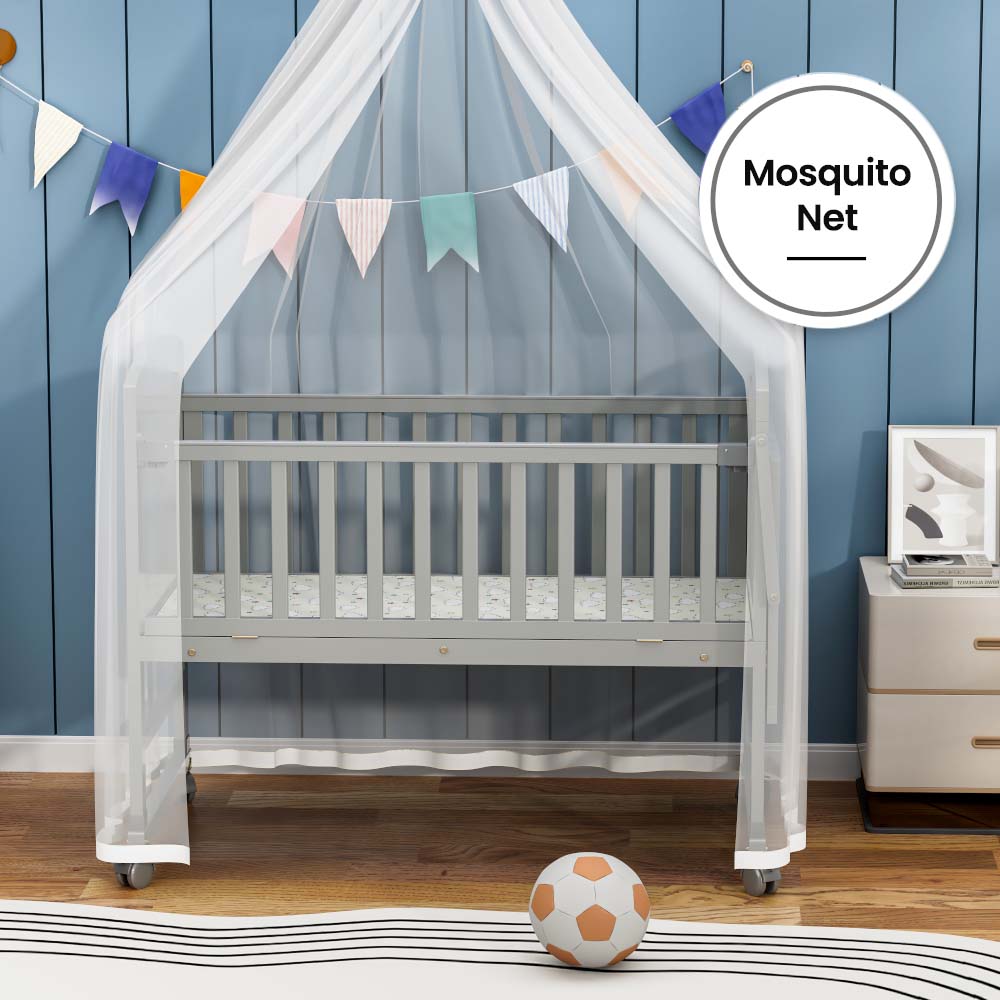 Teknum - 7-in-1 Convertible Bed And Bedside Crib With Mattress - Grey
