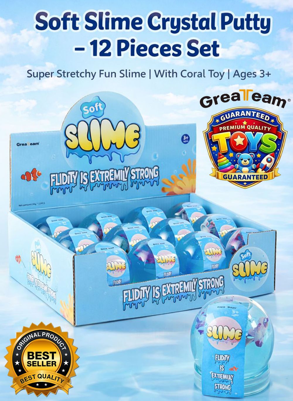 Greateam - Soft Crystal Slime Putty 12pc Set - Blue