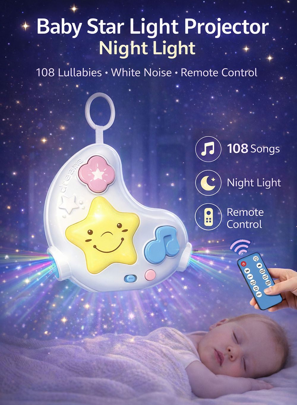 oobidoo - Baby Star Projector Night Light Musical