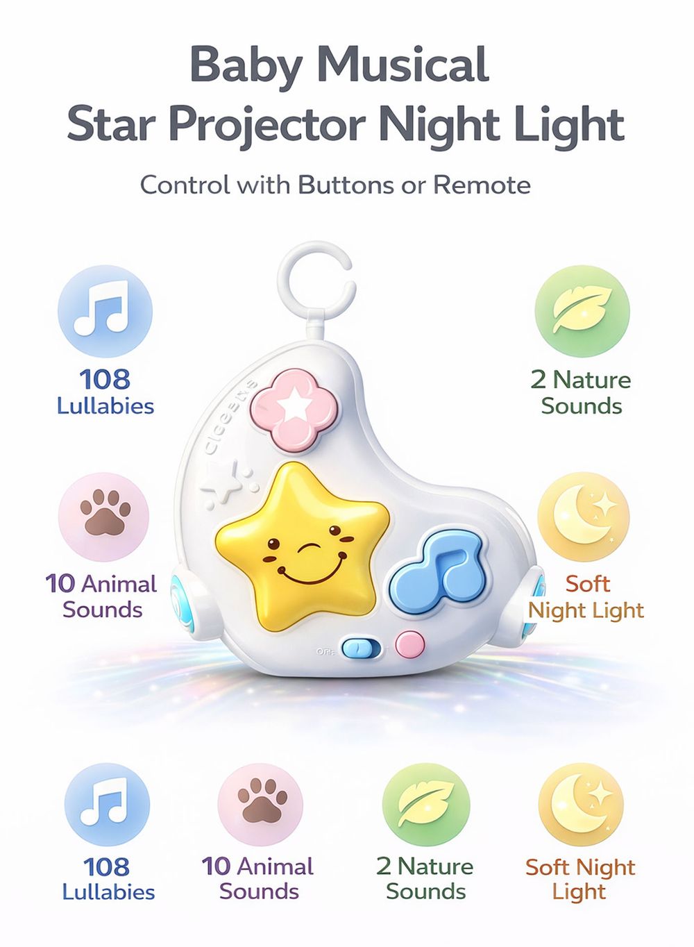oobidoo - Baby Star Projector Night Light Musical