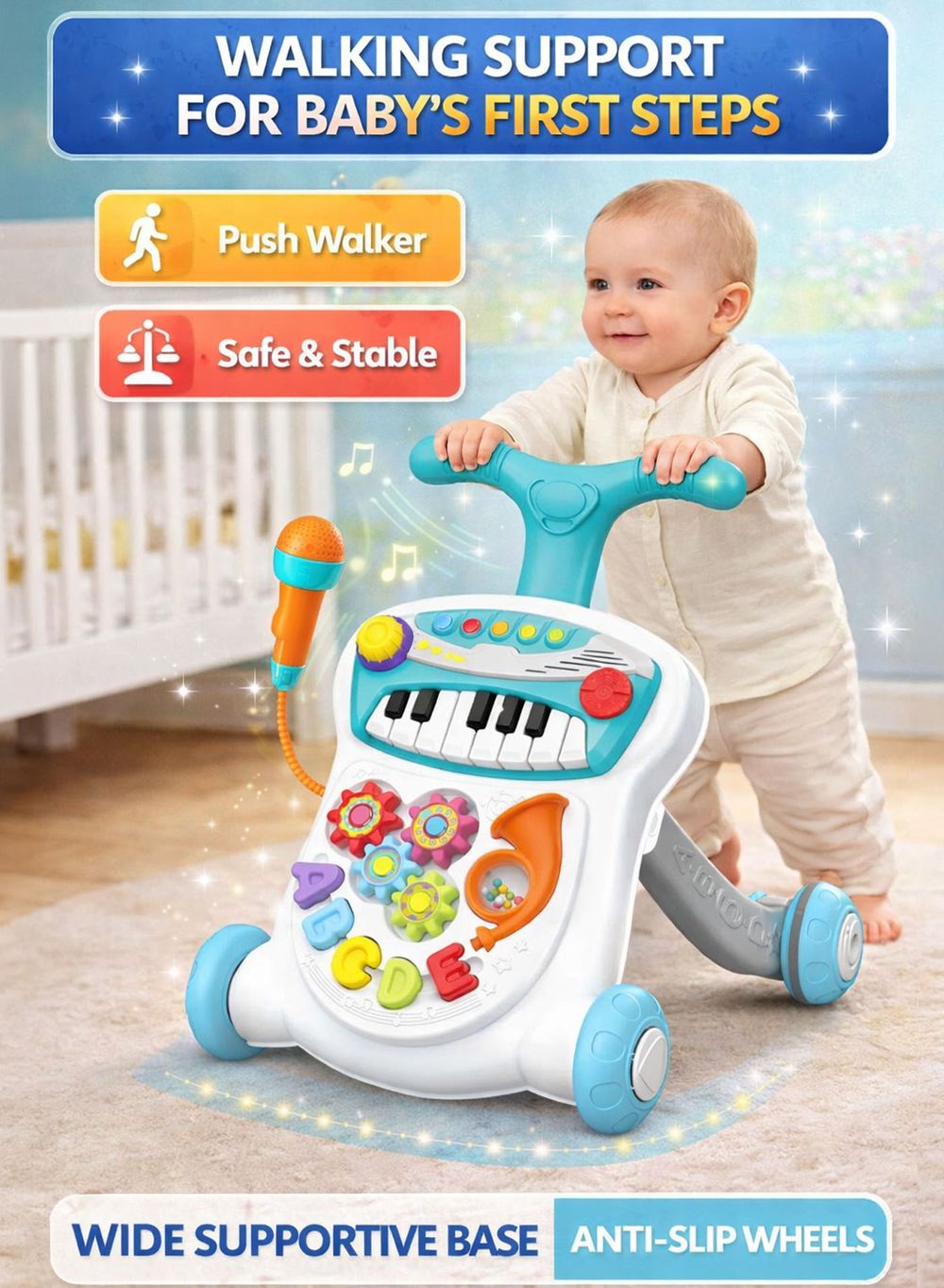 oobidoo - 2 In 1 Piano Board Baby Walker Push Toy