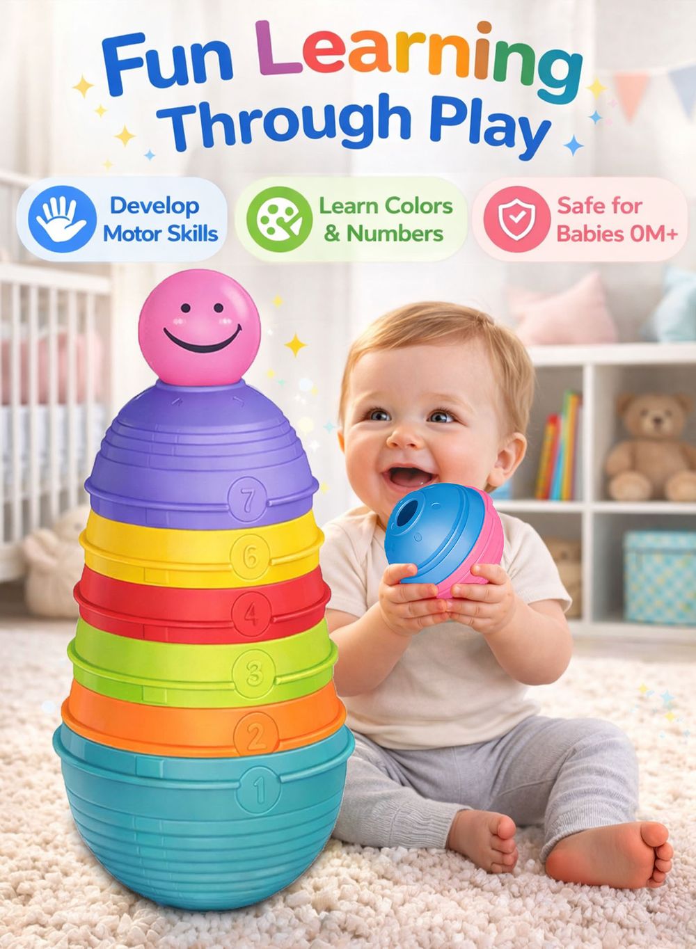 oobidoo - Rainbow Stacking Cups Toy For Babies